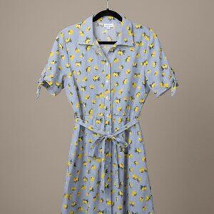 Chloe + Rene Blue striped Lemon Print Shirt Dress with tie XL